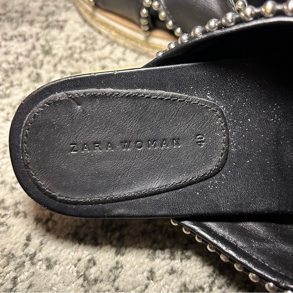 Zara Trafaluc Black & Silver Beaded Criss-Cross Chunky Platform Sandals Size 9 - Picture 12 of 14